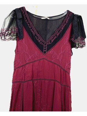 Bust 40 34 W L NWT Nataya Wine & Black Mesh Bow  Edwardian Teens Style Dress